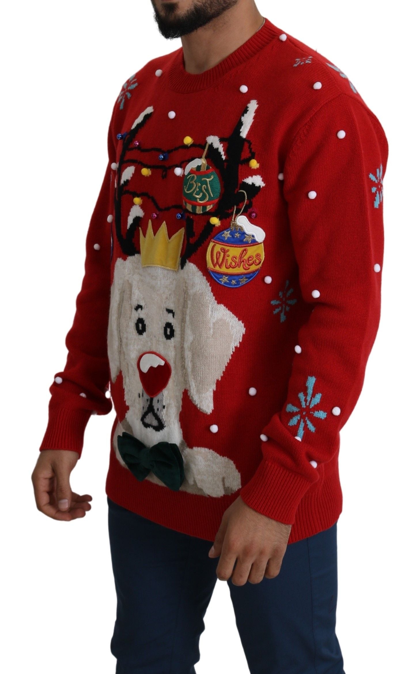 Dolce & Gabbana Kırmızı Noel Köpeği Kaşmir Kazak